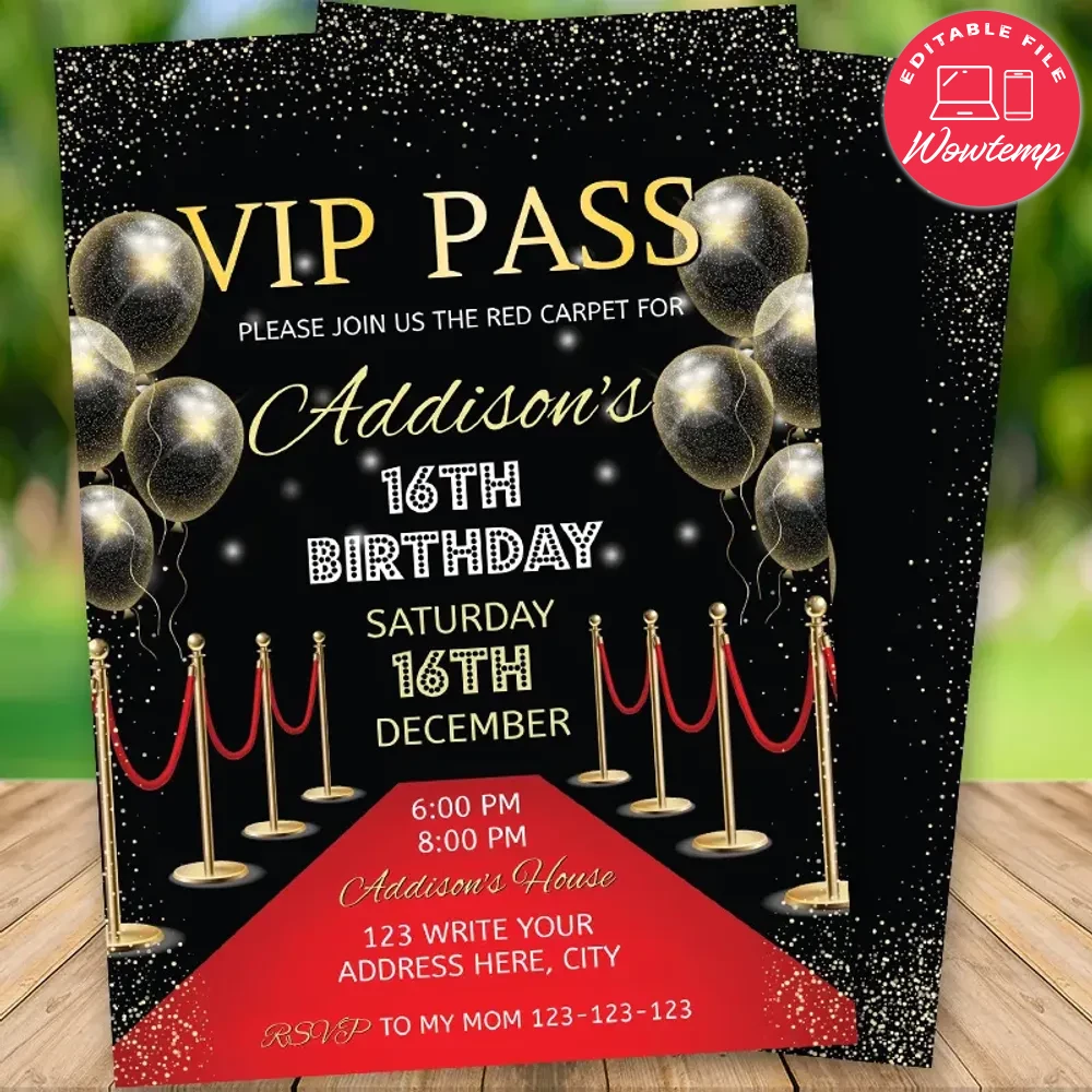 Printable Hollywood VIP Pass Birthday Invitation Instant Download | Wowtemp