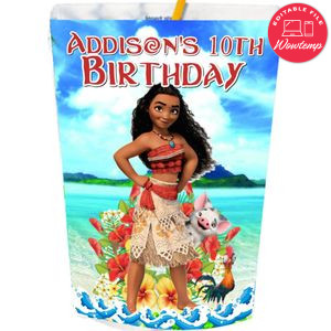 Moana Capri Sun Birthday Labels Digital File Printable Instant Download