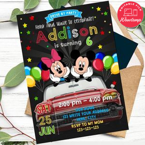 Mickey and Minnie Mouse Car Parade Birthday Flyer Printable Instant Download