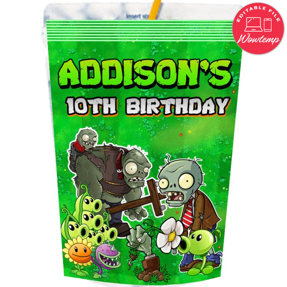Plants vs Zombies Capri Sun Labels Digital File Printable Instant Download