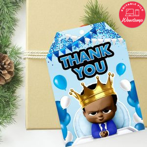 Black Boss Baby Thank you tag Template to Print at Home Instant Download