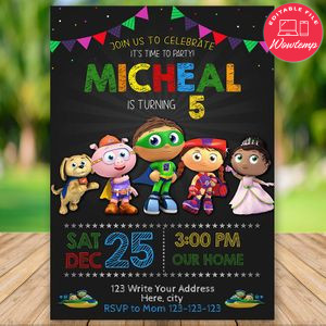 EDITABLE Super Why Birthday Invitation Digital File