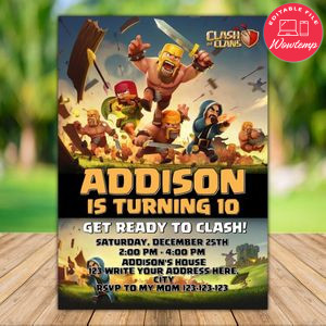 Printable Clash Of Clans Birthday Invitation Instant Download