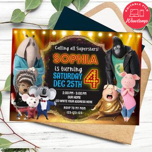 Sing Movie Birthday Flyer Customizable Template Instant Download