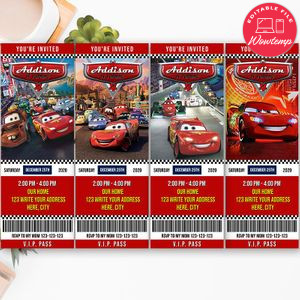 Printable Lightning McQueen Birthday Ticket Invitations Instant Download