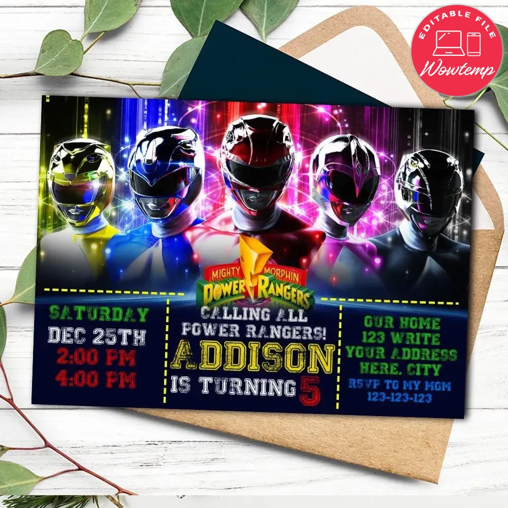 Mighty Morphin power rangers Invitation Customizable Template | Wowtemp