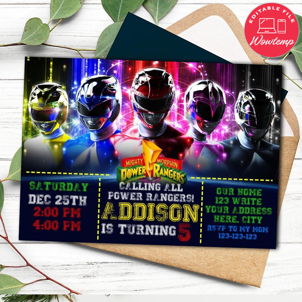 Mighty Morphin power rangers Invitation Customizable Template | Wowtemp