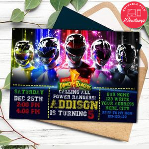 Mighty Morphin power rangers Invitation Customizable Template Instant Download