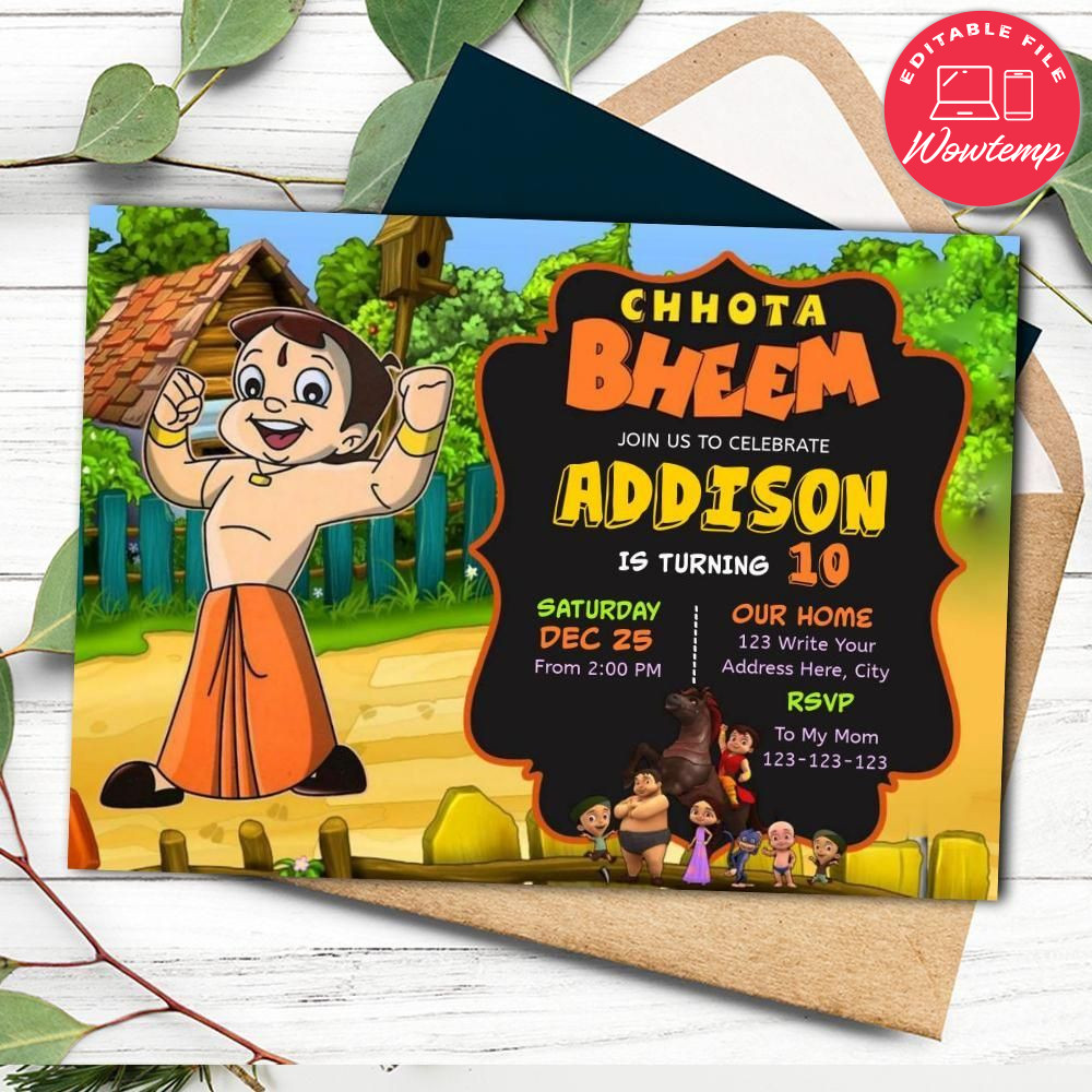 Chhota bheem Birthday Flyer Template to print at home Instant Download