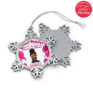 Girl Boss Baby African American Pewter Snowflake Ornament Gift