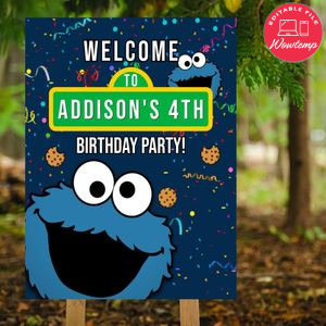 Printable Cookie Monster Birthday Yard Sign Instant Download