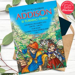 Dragon quest Invitation Template to Print at Home Instant Download