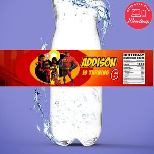 African American Incredibles Birthday Water Bottle Label Template to Print at Home Instant Download