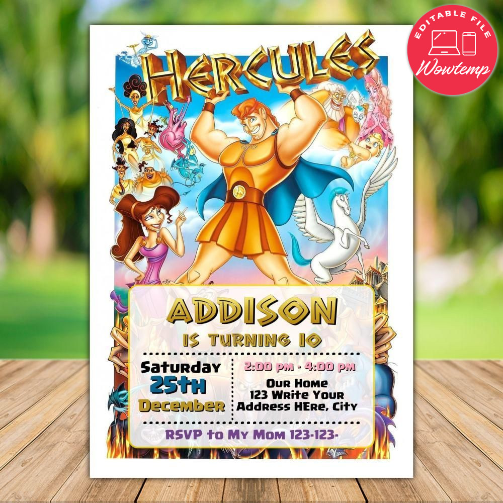 Printable Hercules Birthday Flyer Instant Download
