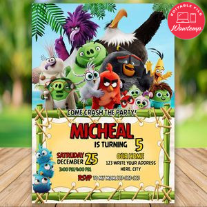 Editable Angry Birds Movie Birthday Invitation Instant Download
