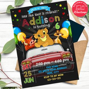 Lion King Drive By Birthday Parade Invitation Printable Instant Download