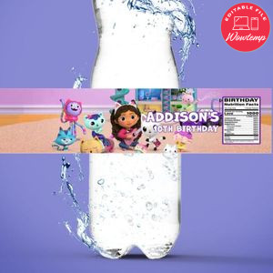 Gabby's dollhouse Water Bottle Label Template to Print at Home Instant Download