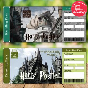 Editable UNIVERSAL STUDIOS Surprise Harry Potter Trip Tickets Instant Download
