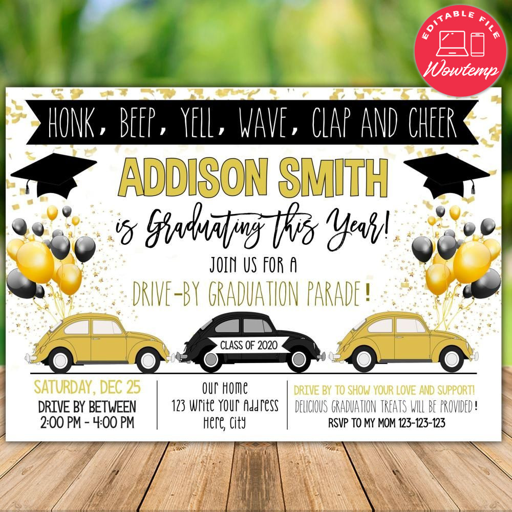 Printable Drive By Graduation Parade Invitation Instant Download | Wowtemp