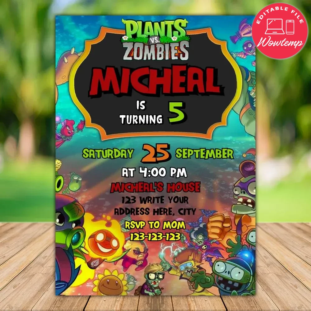 Editable Plants Vs Zombies Party Invitation Digital File | Wowtemp