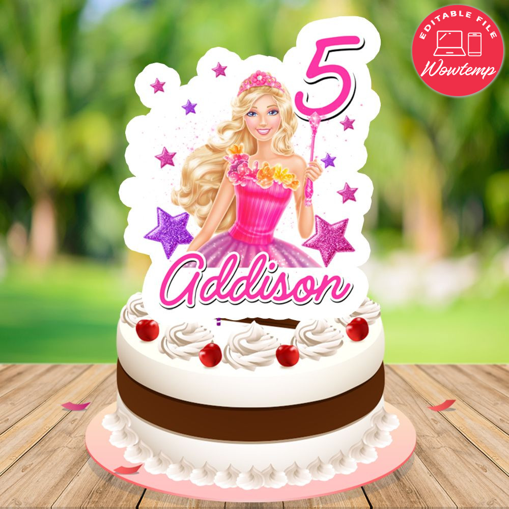 Barbie Birthday Cake Topper Digital File Printable DIY | Wowtemp