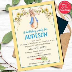 Beatrix potter Invitation Template to Print at Home Instant Download