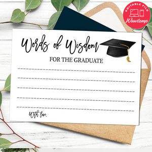 Words of wisdom Graduation Party Game Card Template to Print at Home Instant Download