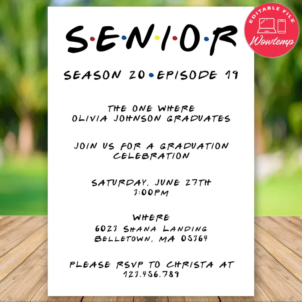 Editable The One Where Friends Theme Graduation Templalete DIY | Wowtemp