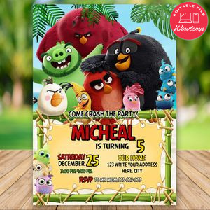 Editable Angry Birds 2 Movie Birthday Flyer Instant Download