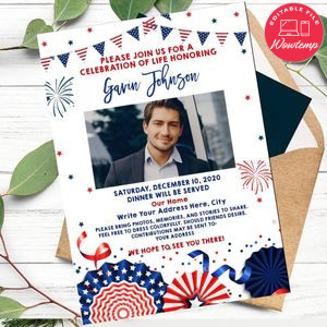 4th Of July Funeral Announcement Template to Print at Home Instant Download