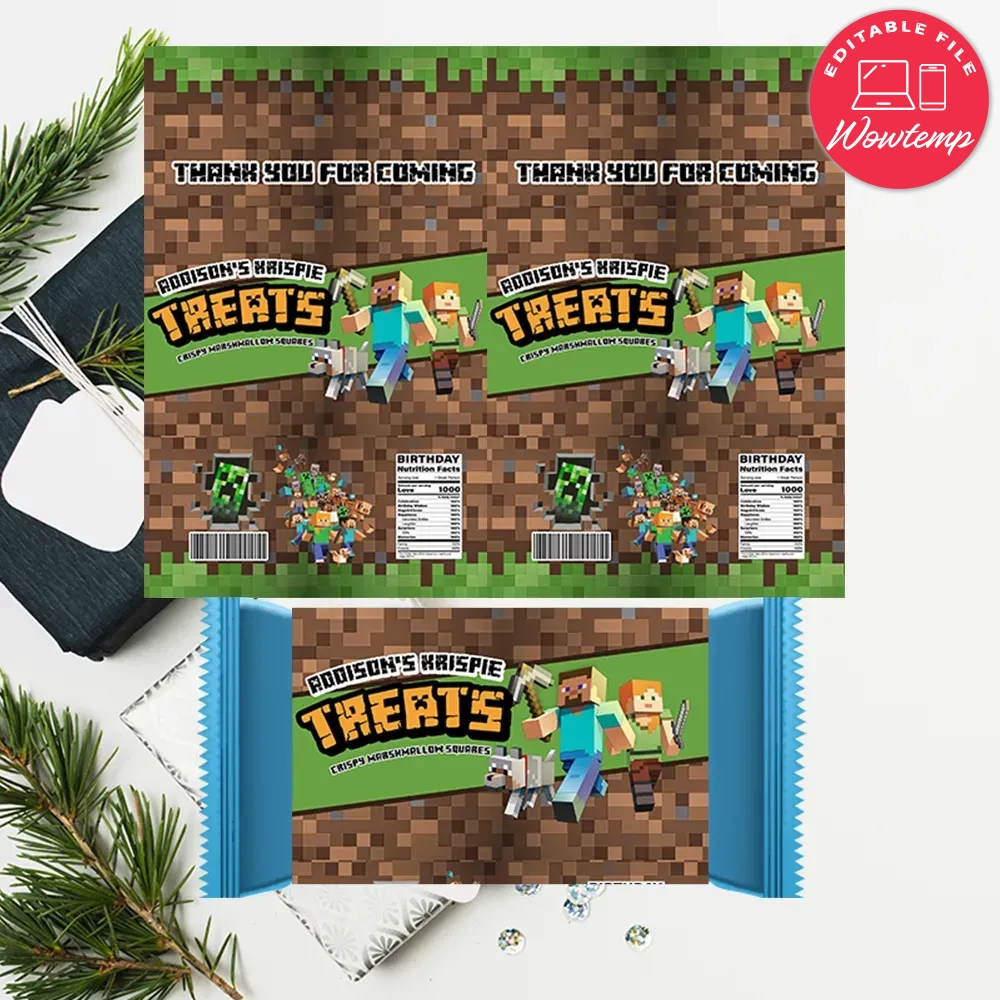 Minecraft Rice Krispie Treat Digital File Template DIY | Wowtemp