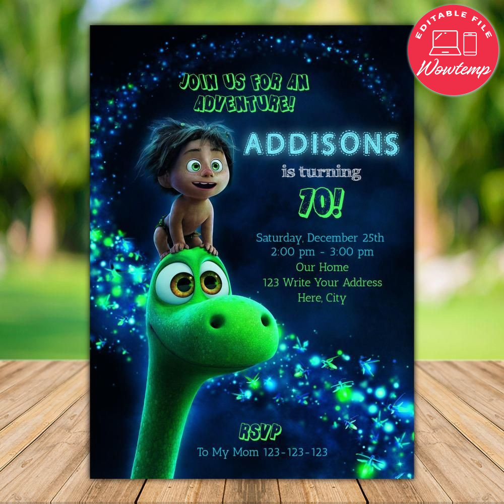 Printable Good Dinosaur Birthday Flyer Template Instant Download