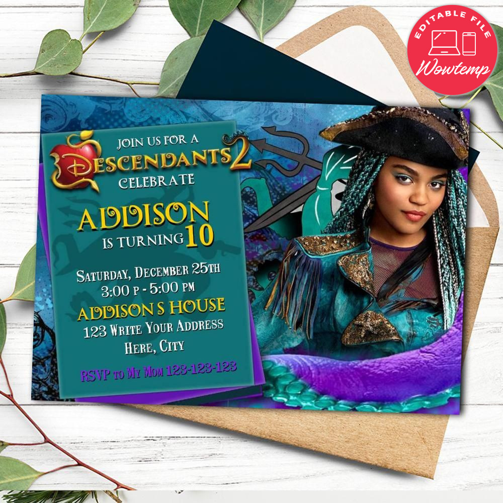 Uma Descendants 2 Invitation Template to print at home DIY | Wowtemp