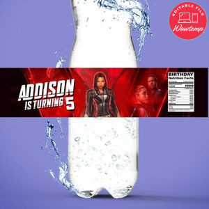 Black Widow Birthday Water Bottle Label Template to Print at Home Instant Download