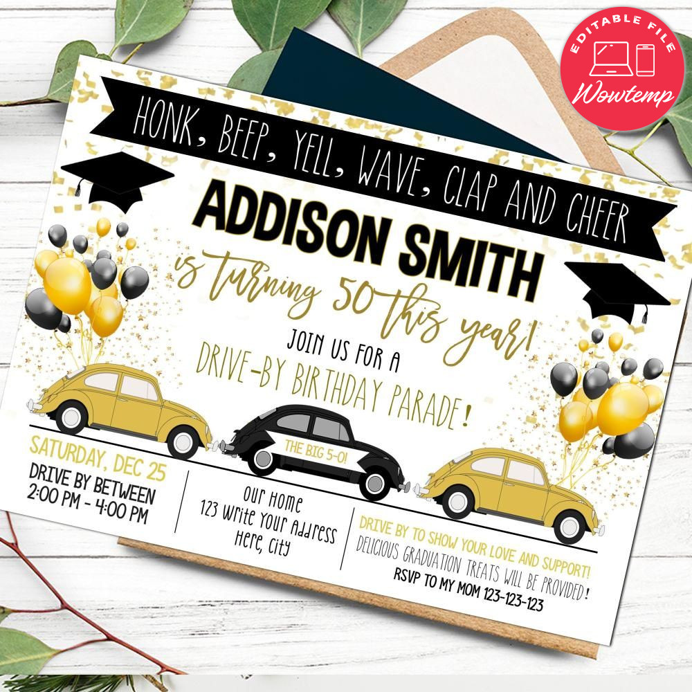 Printable Man Drive by Birthday Invitation Instant Download | Zingtemp
