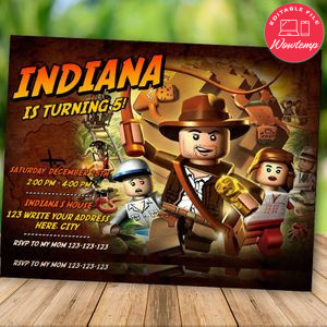 Editable Lego Indiana Jones Birthday Flyer Instant Download