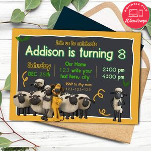 Shaun the sheep Invitation Template to Print at Home Instant Download