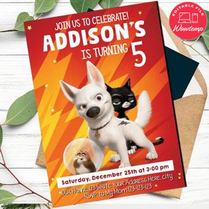 Disney Bolt Birthday Invitation Printable Instant Download