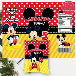 Mickey Mouse Birthday Chip Bag Digital File Printable Instant Download
