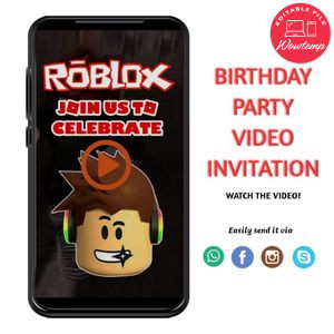 Digital Roblox Customizable Mp4 Video Invitation File Template Instant Download