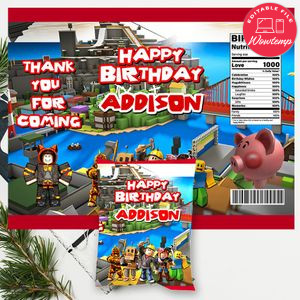 Roblox Gamer Birthday Chip Bag Digital File Instant Download