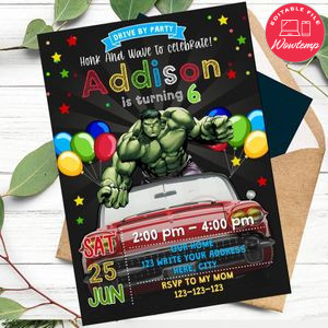 Hulk Superhero Drive By Birthday Parade Invitation Printable Instant Download