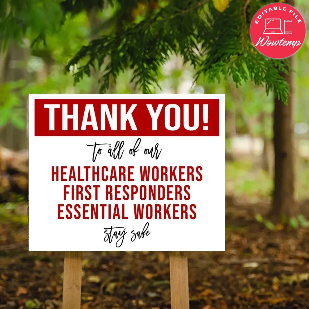 Thank you Healthcare Workers Yard Sign Printable Instant Download | Wowtemp