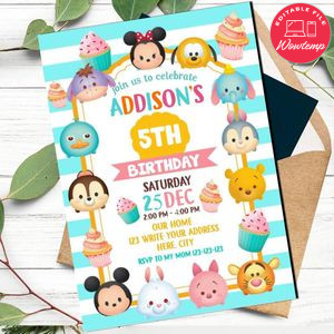 Tsum tsum Invitation Template to Print at Home Instant Download