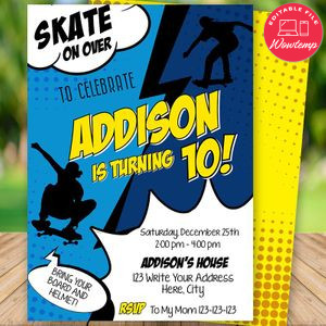 Editable Skater Birthday Party Invitation Instant Download