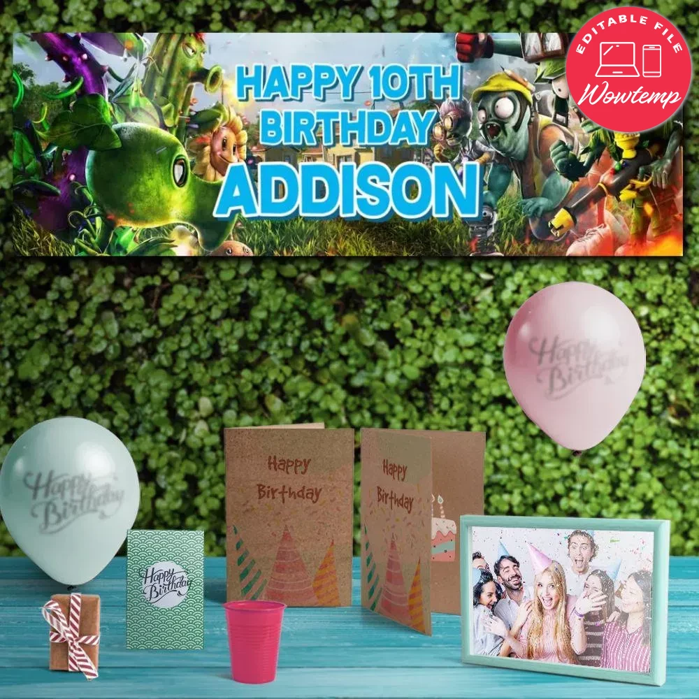 Plant vs Zombies Birthday Banner Printable Instant Download | Wowtemp