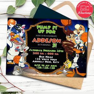 Space jam 2 Birthday Party Invitation Template to Print at Home Instant Download
