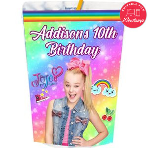 Jojo Siwa Capri Sun Birthday Labels Digital File Printable Instant Download