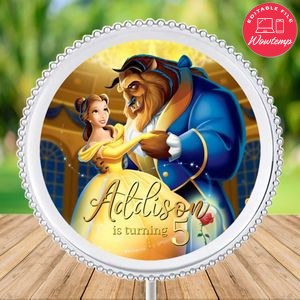 Beauty and The Beast Charger Plate Label Template to Print at Home Instant Download