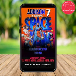 Mobile Space Jam 2 Electronic Invite Invitation Template Instant Download